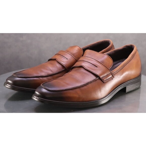 ECCO Melbourne Men's Burnished Penny Loafers Shoes Size EU 48 US 14-14.5 Leather - Picture 1 of 13